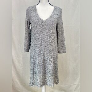 LUCKY BRAND Gray Dress Large Sweater Shift Pointelle 3/4 Sleeve Pullover Lined
